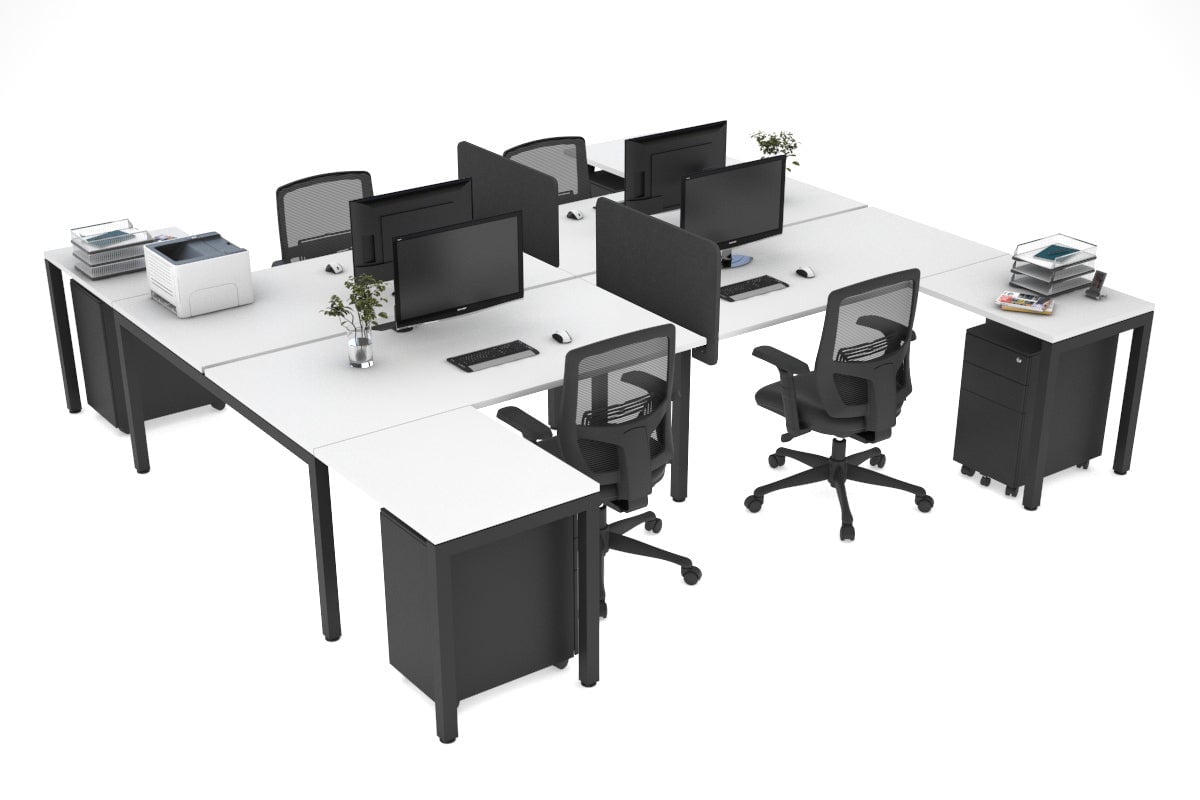 Quadro Square leg 4 Person Corner Workstations - H Configuration - Black Frame [1400L x 1800W with Cable Scallop] Jasonl white none biscuit panel