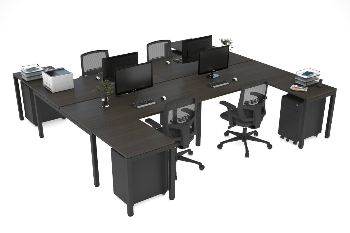 Quadro Square leg 4 Person Corner Workstations - H Configuration - Black Frame [1400L x 1800W with Cable Scallop] Jasonl dark oak none none