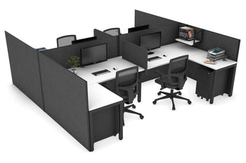  - Quadro Square Legs 4 Person Corner Workstation - H Configuration - Black Frame [1600L x 1800W with Cable Scallop] - 1