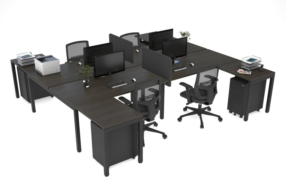 Quadro Square Legs 4 Person Corner Workstation - H Configuration - Black Frame [1600L x 1800W with Cable Scallop]-dark oak none biscuit panel