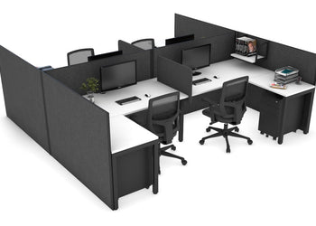 Quadro Square leg 4 Person Corner Workstations - H Configuration - Black Frame [1800L x 1800W with Cable Scallop] Jasonl white moody charchoal biscuit panel