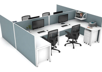 Quadro Square leg 4 Person Corner Workstations - H Configuration - White Frame [1400L x 1800W with Cable Scallop] Jasonl white cool grey none