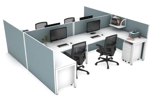 Quadro Square leg 4 Person Corner Workstations - H Configuration - White Frame [1400L x 1800W with Cable Scallop] Jasonl white cool grey none