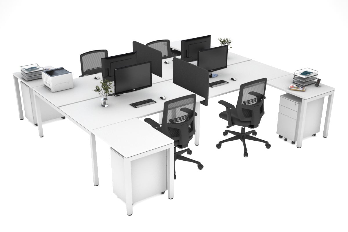 Quadro Square leg 4 Person Corner Workstations - H Configuration - White Frame [1400L x 1800W with Cable Scallop] Jasonl white none biscuit panel