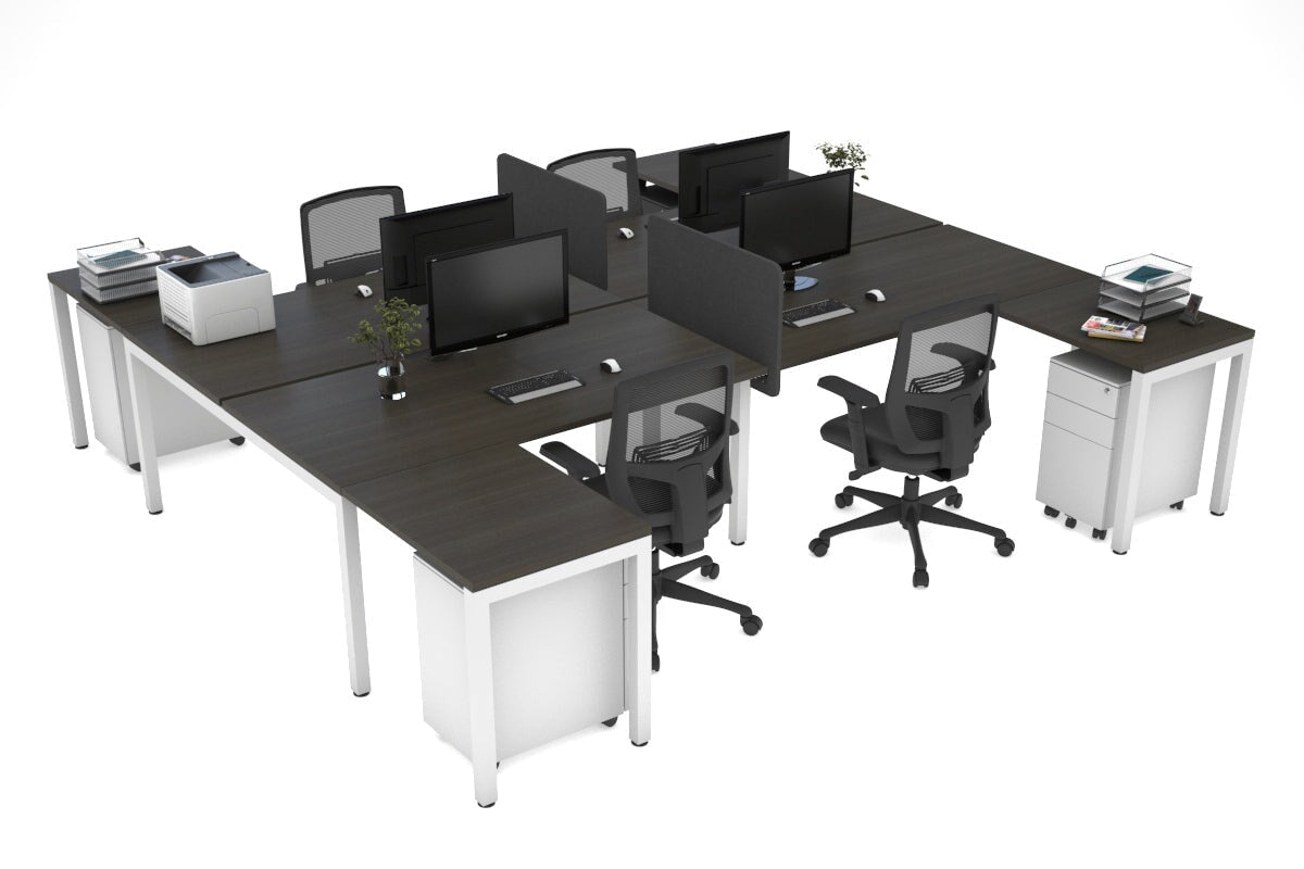 Quadro Square leg 4 Person Corner Workstations - H Configuration - White Frame [1400L x 1800W with Cable Scallop] Jasonl dark oak none biscuit panel