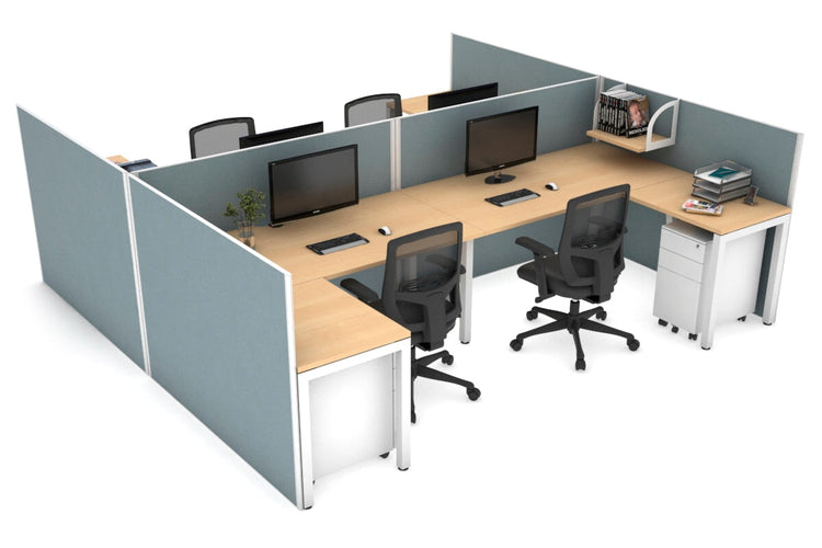 Quadro Square leg 4 Person Corner Workstations - H Configuration - White Frame [1800L x 1800W with Cable Scallop] Jasonl maple cool grey none
