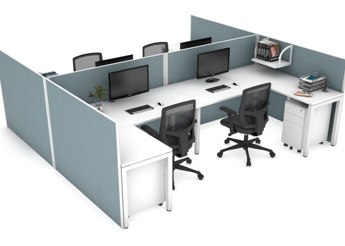 Quadro Square leg 4 Person Corner Workstations - H Configuration - White Frame [1800L x 1800W with Cable Scallop] Jasonl white cool grey none