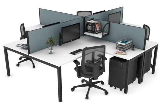 Quadro Square Leg 4 Person Corner Workstations [1400L x 1800W with Cable Scallop] Jasonl black leg white cool grey