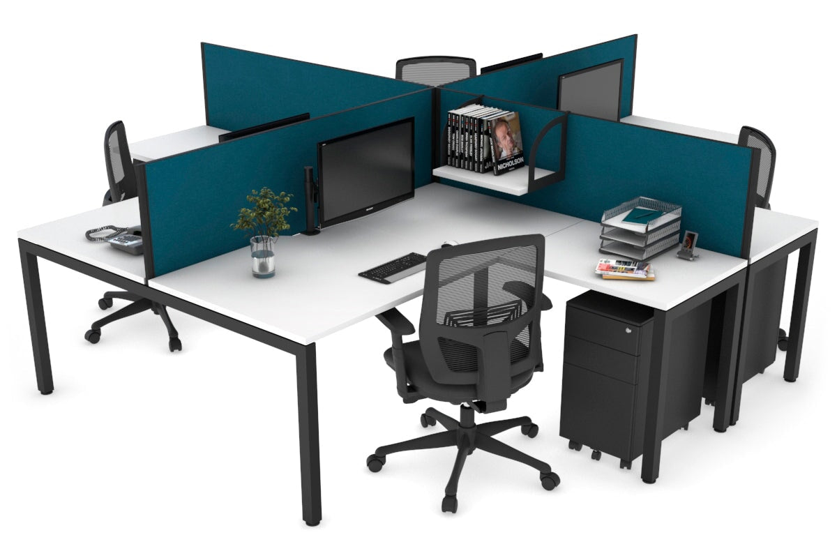 Quadro Square Leg 4 Person Corner Workstations [1800L x 1800W with Cable Scallop] Jasonl black leg white deep blue