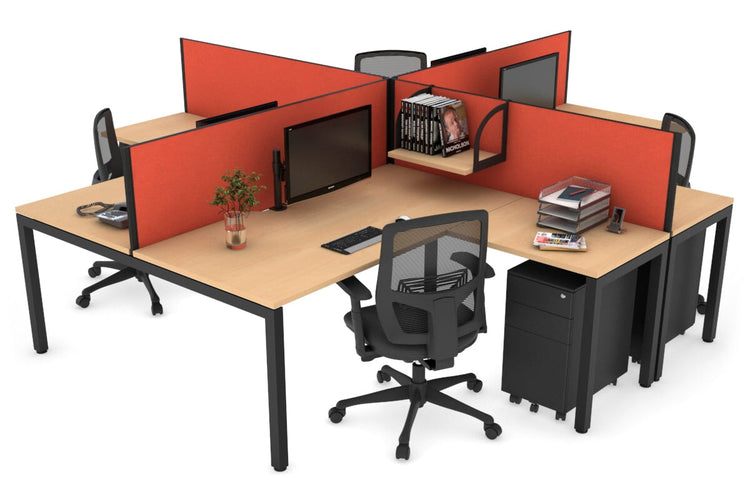 Quadro Square Leg 4 Person Corner Workstations [1800L x 1800W with Cable Scallop] Jasonl black leg maple squash orange