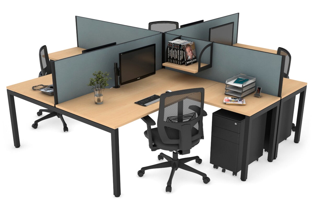 Quadro Square Leg 4 Person Corner Workstations [1800L x 1800W with Cable Scallop] Jasonl black leg maple cool grey