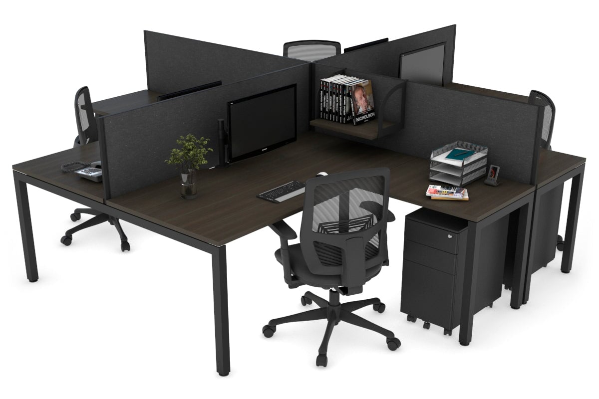Quadro Square Leg 4 Person Corner Workstations [1800L x 1800W with Cable Scallop] Jasonl black leg dark oak moody charcoal