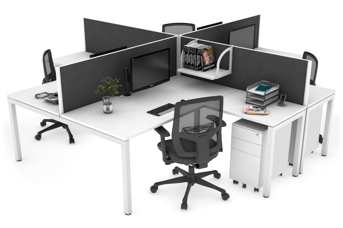 Quadro Square Leg 4 Person Corner Workstations [1800L x 1800W with Cable Scallop] Jasonl white leg white moody charcoal
