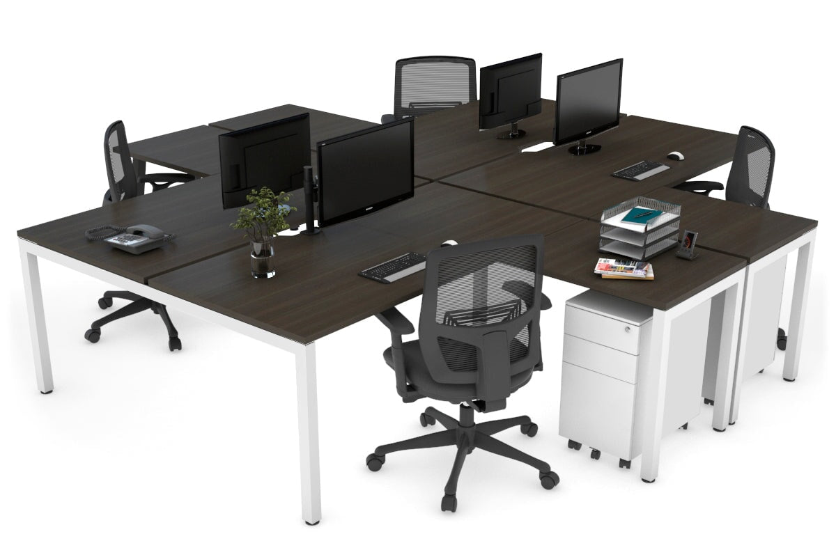 Quadro Square Leg 4 Person Corner Workstations [1800L x 1800W with Cable Scallop] Jasonl white leg dark oak none