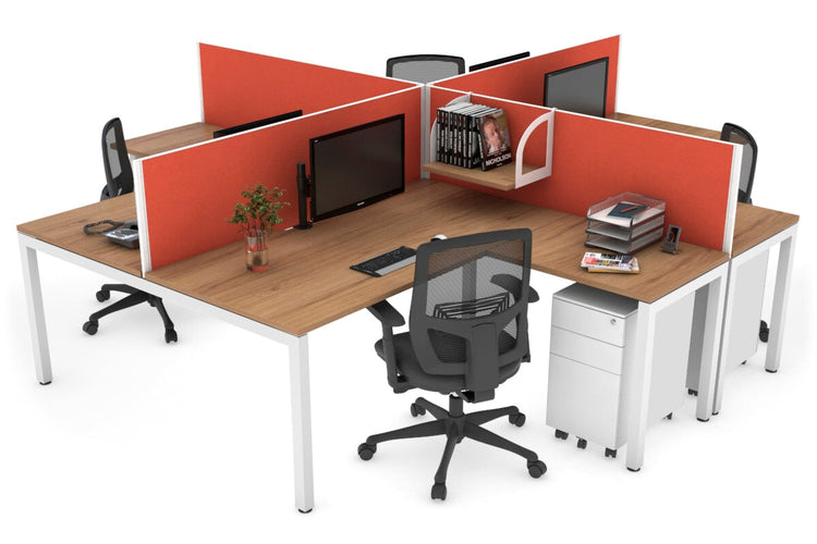 Quadro Square Leg 4 Person Corner Workstations [1800L x 1800W with Cable Scallop] Jasonl white leg salvage oak squash orange