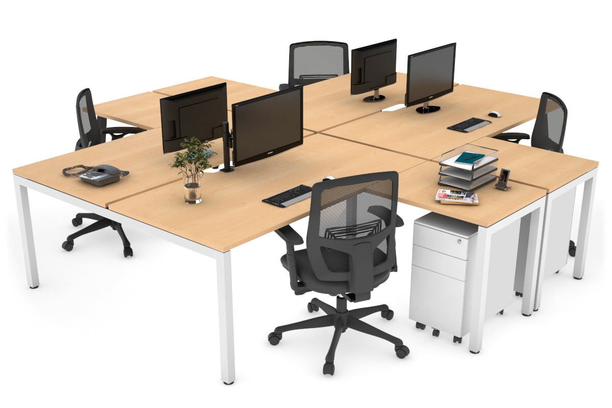 Quadro Square Leg 4 Person Corner Workstations [1800L x 1800W with Cable Scallop] Jasonl white leg maple none