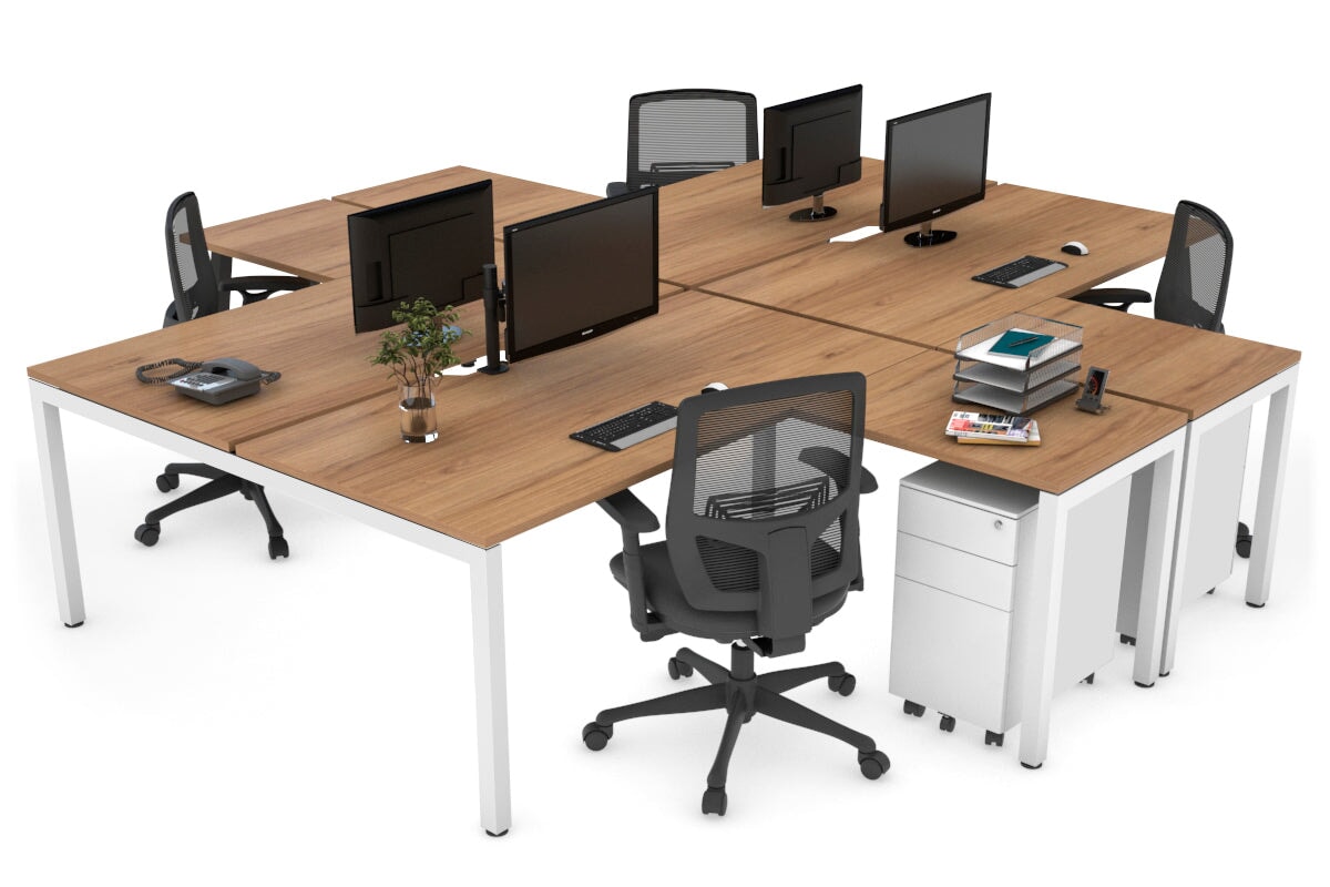 Quadro Square Leg 4 Person Corner Workstations [1800L x 1800W with Cable Scallop] Jasonl white leg salvage oak none