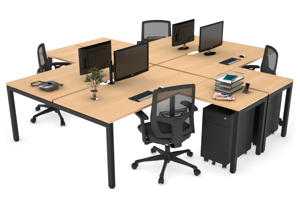 Quadro Square Leg 4 Person Corner Workstations [1800L x 1800W with Cable Scallop] Jasonl black leg maple none