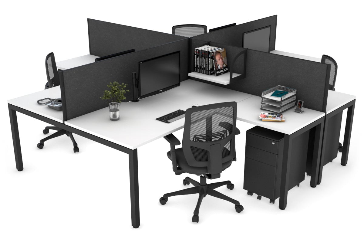 Quadro Square Leg 4 Person Corner Workstations [1800L x 1800W with Cable Scallop] Jasonl black leg white moody charcoal