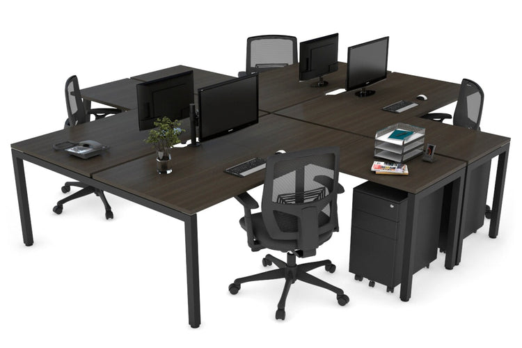 Quadro Square Leg 4 Person Corner Workstations [1800L x 1800W with Cable Scallop] Jasonl black leg dark oak none