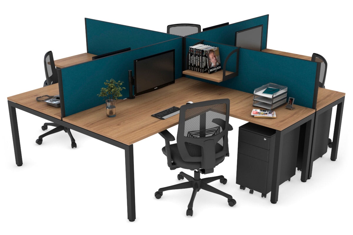 Quadro Square Leg 4 Person Corner Workstations [1800L x 1800W with Cable Scallop] Jasonl black leg salvage oak deep blue