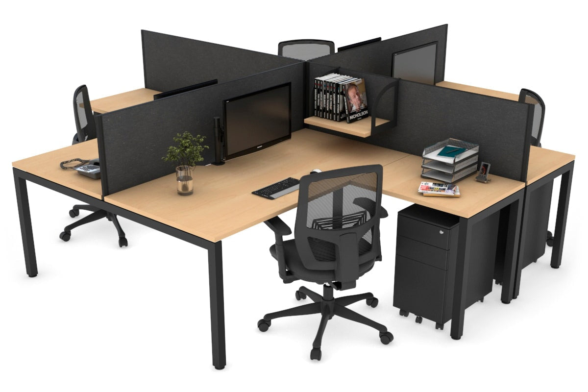 Quadro Square Leg 4 Person Corner Workstations [1800L x 1800W with Cable Scallop] Jasonl black leg maple moody charcoal