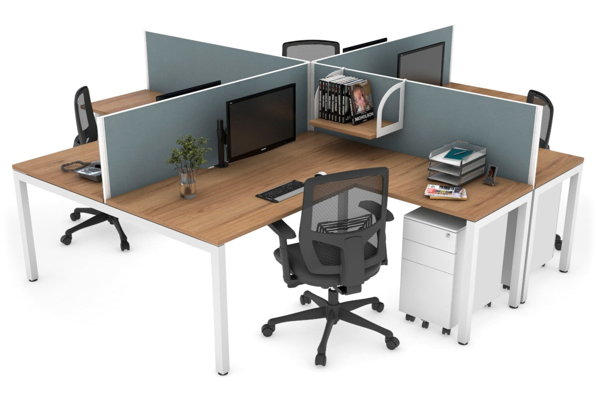 Quadro Square Leg 4 Person Corner Workstations [1800L x 1800W with Cable Scallop] Jasonl white leg salvage oak cool grey