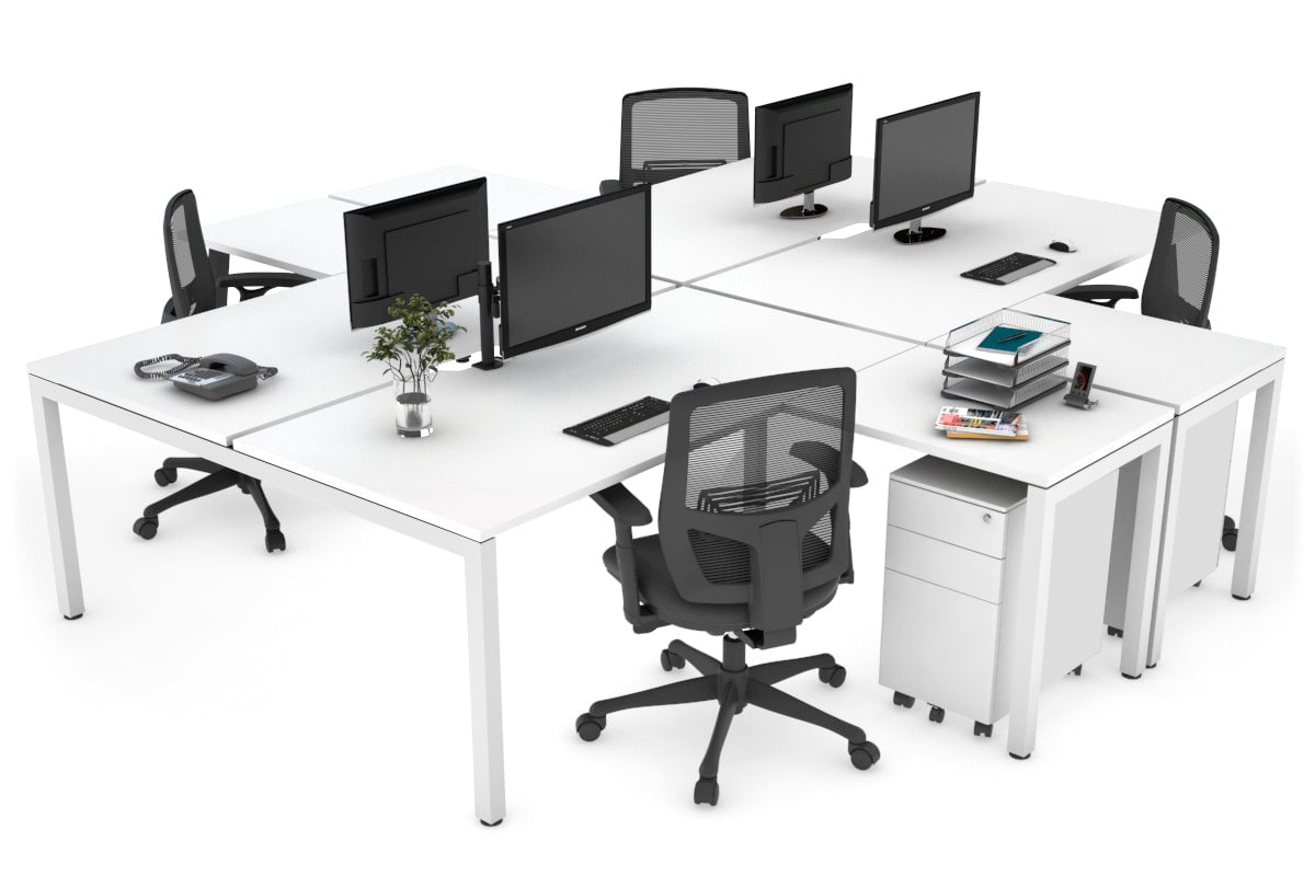 Quadro Square Leg 4 Person Corner Workstations [1800L x 1800W with Cable Scallop] Jasonl white leg white none