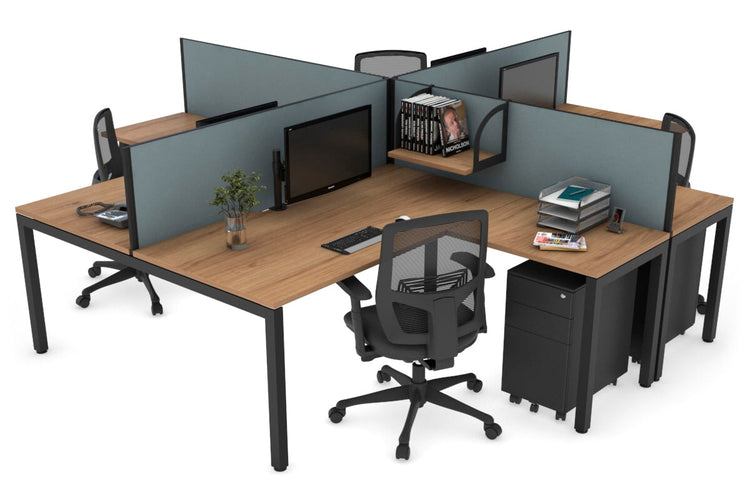Quadro Square Leg 4 Person Corner Workstations [1800L x 1800W with Cable Scallop] Jasonl black leg salvage oak cool grey