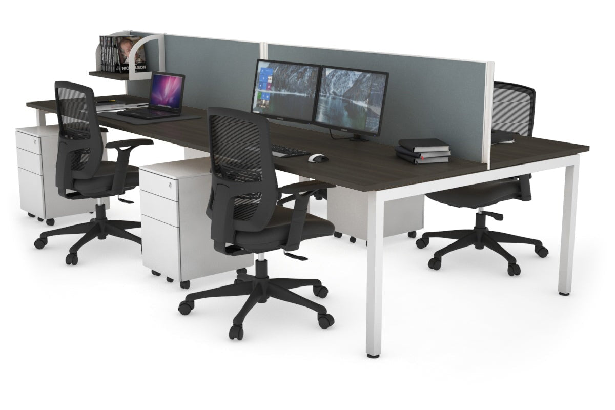 Quadro Square Leg 4 Person Office Workstations [1200L x 700W] Jasonl white leg dark oak cool grey (500H x 1200W)