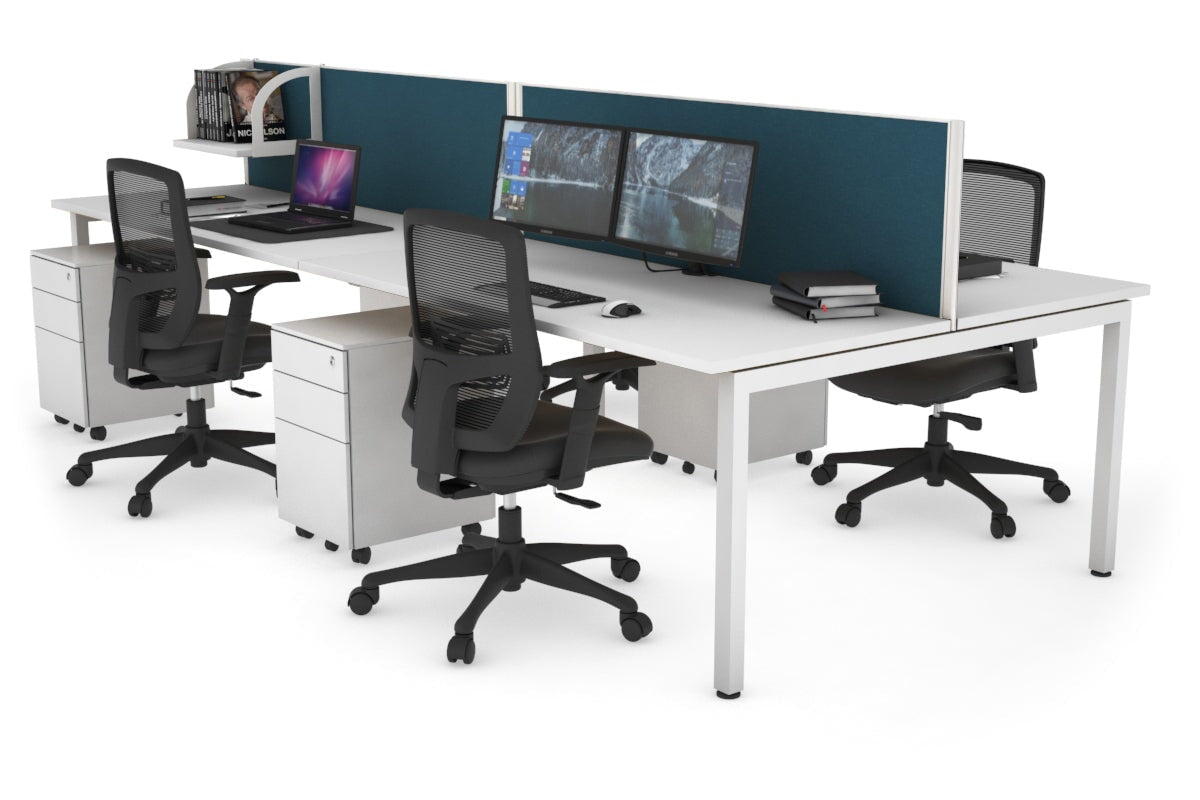 Quadro Square Leg 4 Person Office Workstations [1200L x 700W] Jasonl white leg white deep blue (500H x 1200W)