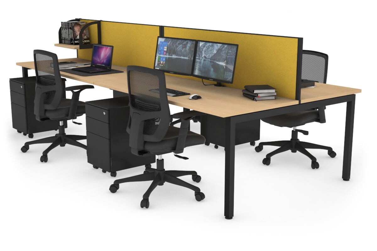 Quadro Square Leg 4 Person Office Workstations [1200L x 700W] Jasonl black leg maple mustard yellow (500H x 1200W)