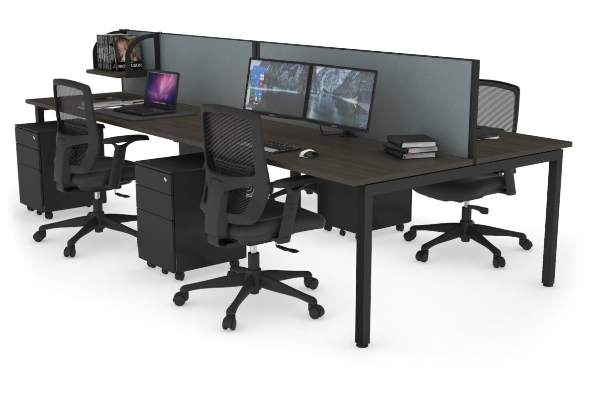 Quadro Square Leg 4 Person Office Workstations [1200L x 700W] Jasonl black leg dark oak cool grey (500H x 1200W)