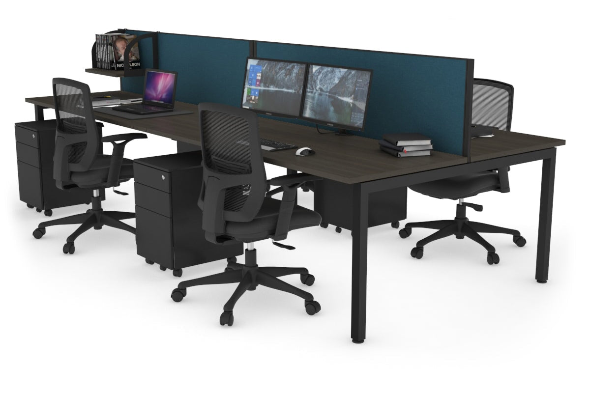 Quadro Square Leg 4 Person Office Workstations [1200L x 700W] Jasonl black leg dark oak deep blue (500H x 1200W)
