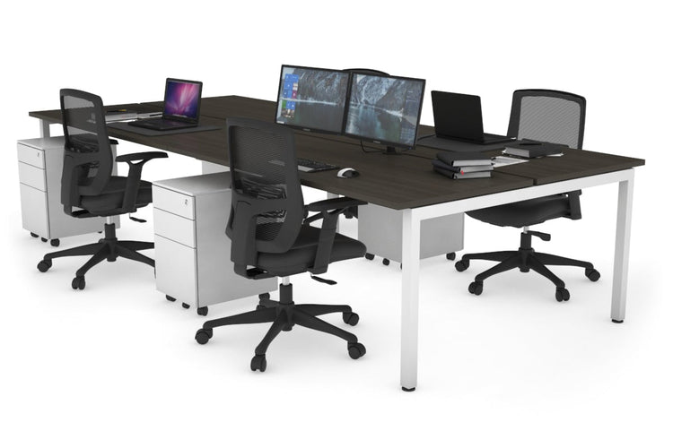 Quadro Square Leg 4 Person Office Workstations [1200L x 700W] Jasonl white leg dark oak none
