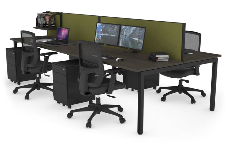 Quadro Square Leg 4 Person Office Workstations [1200L x 700W] Jasonl black leg dark oak green moss (500H x 1200W)
