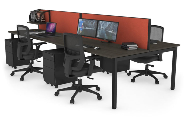 Quadro Square Leg 4 Person Office Workstations [1200L x 700W] Jasonl black leg dark oak orange squash (500H x 1200W)