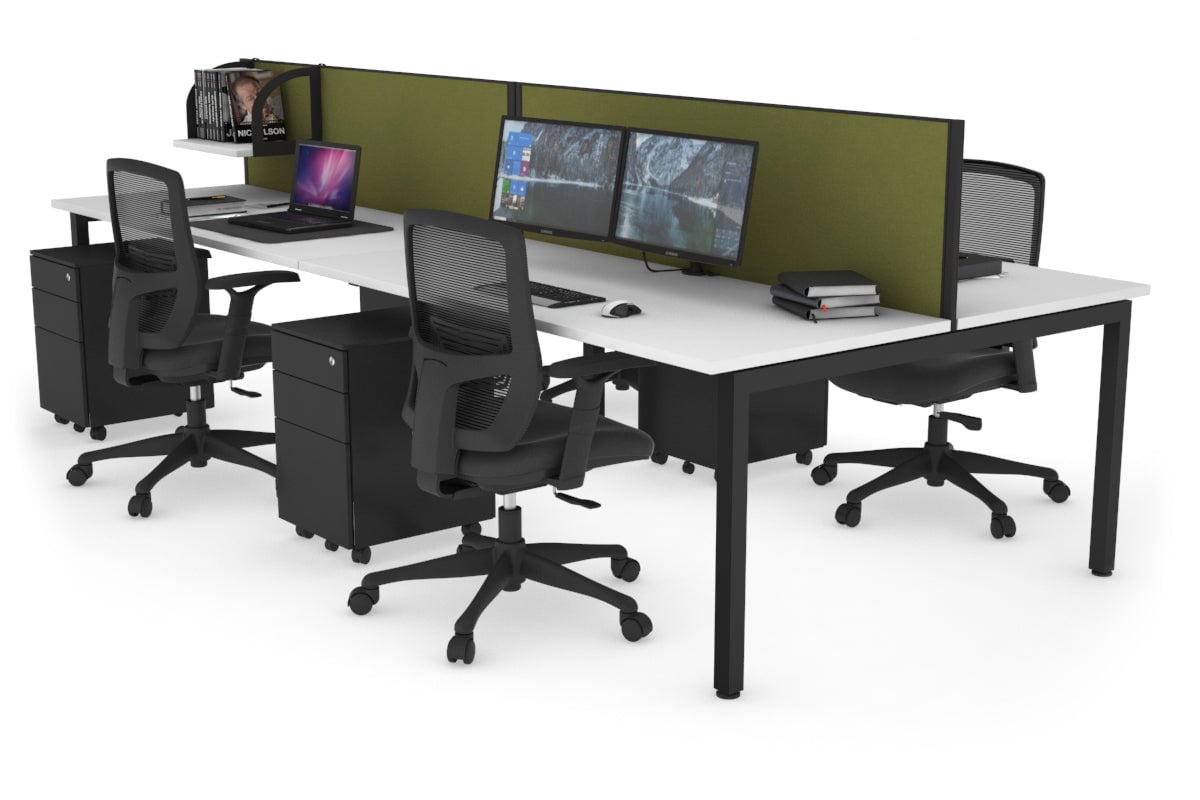 Quadro Square Leg 4 Person Office Workstations [1200L x 700W] Jasonl black leg white green moss (500H x 1200W)