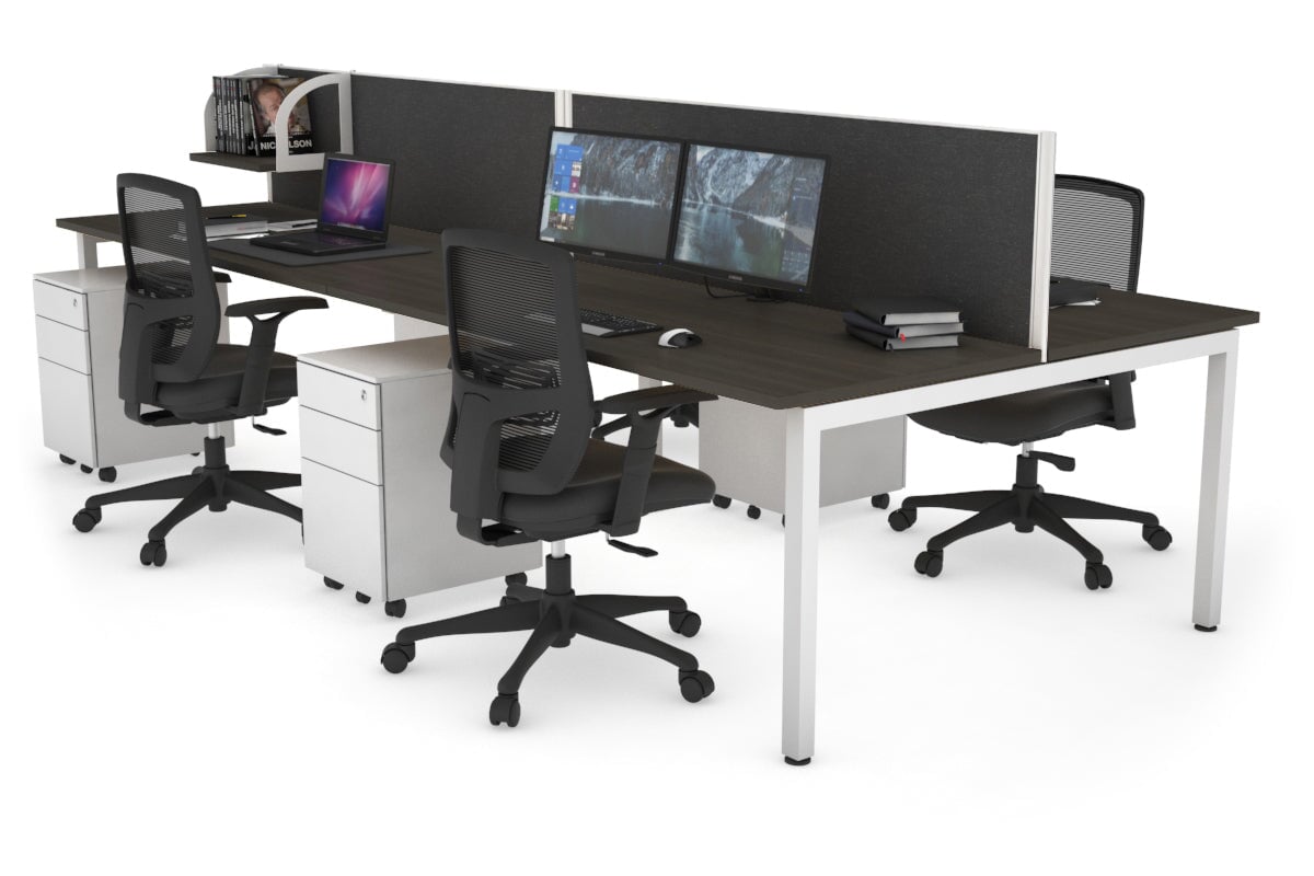 Quadro Square Leg 4 Person Office Workstations [1200L x 700W] Jasonl white leg dark oak moody charcoal (500H x 1200W)