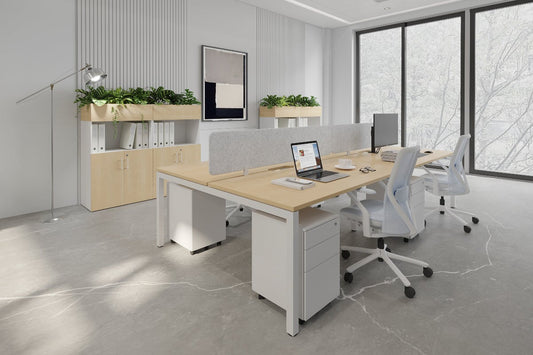 Quadro Square Leg 4 Person Office Workstations [1200L x 800W with Cable Scallop] Jasonl 