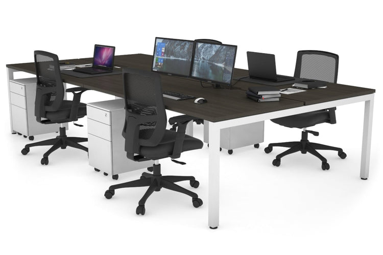 Quadro Square Leg 4 Person Office Workstations [1200L x 800W with Cable Scallop] Jasonl white leg dark oak none