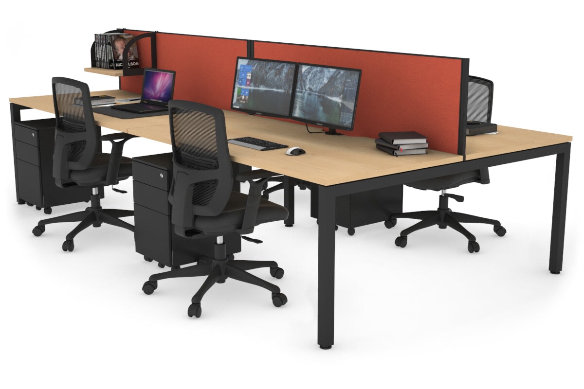 Quadro Square Leg 4 Person Office Workstations [1200L x 800W with Cable Scallop] Jasonl black leg maple orange squash (500H x 1200W)