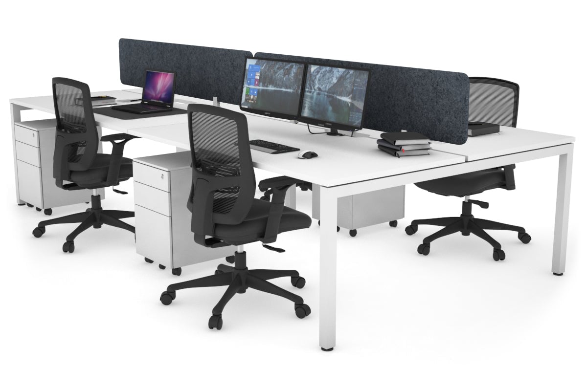 Quadro Square Leg 4 Person Office Workstations [1200L x 800W with Cable Scallop] Jasonl white leg white dark grey echo panel (400H x 1200W)
