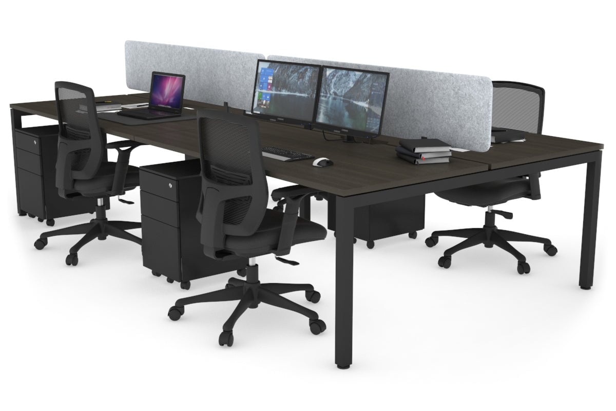 Quadro Square Leg 4 Person Office Workstations [1200L x 800W with Cable Scallop] Jasonl black leg dark oak light grey echo panel (400H x 1200W)