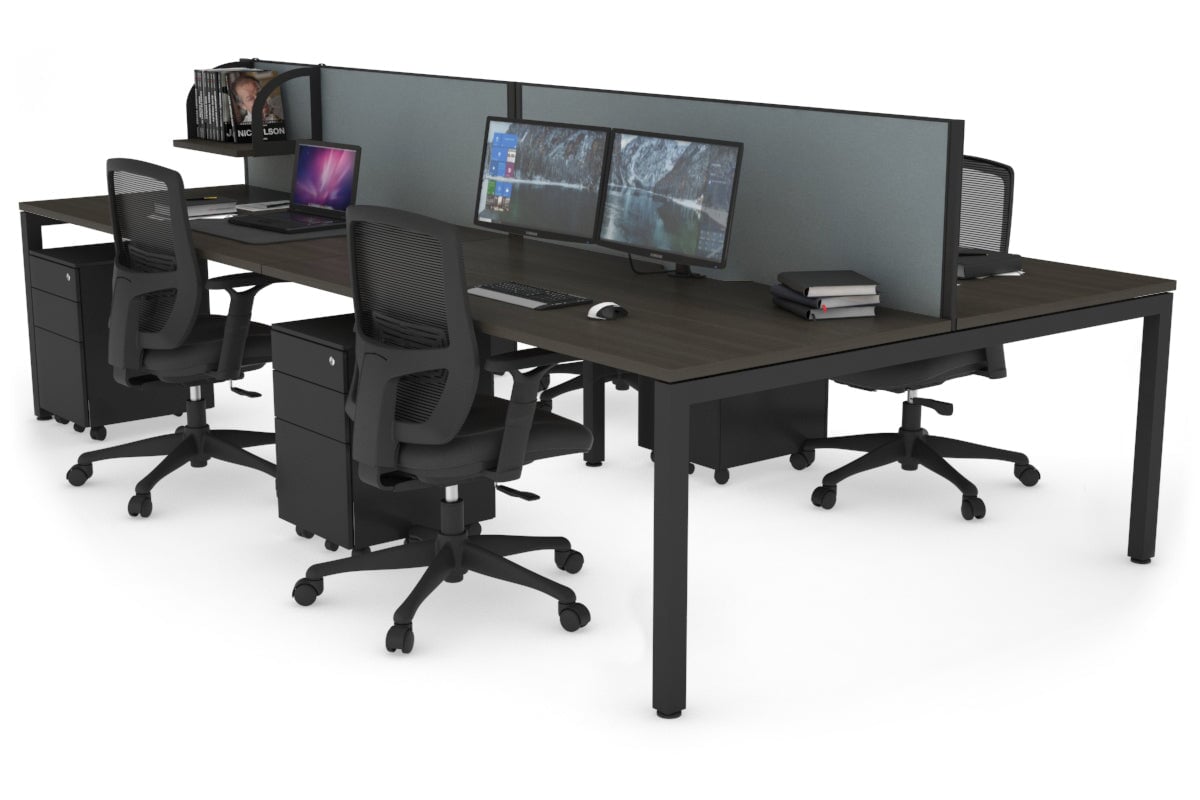 Quadro Square Leg 4 Person Office Workstations [1200L x 800W with Cable Scallop] Jasonl black leg dark oak cool grey (500H x 1200W)