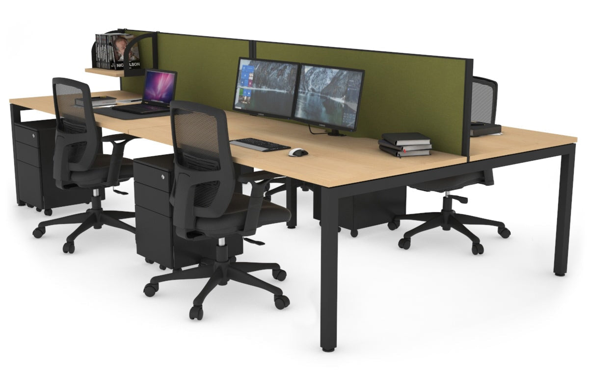Quadro Square Leg 4 Person Office Workstations [1200L x 800W with Cable Scallop] Jasonl black leg maple green moss (500H x 1200W)