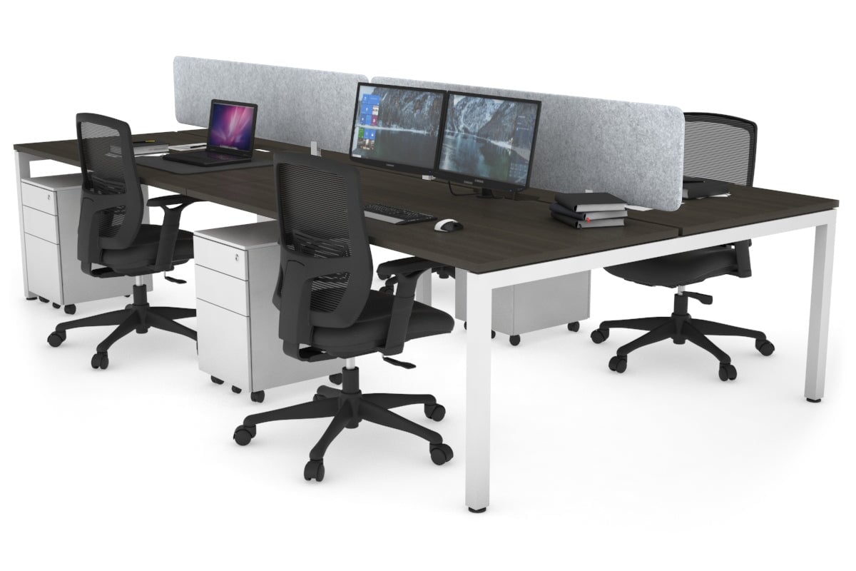 Quadro Square Leg 4 Person Office Workstations [1200L x 800W with Cable Scallop] Jasonl white leg dark oak light grey echo panel (400H x 1200W)
