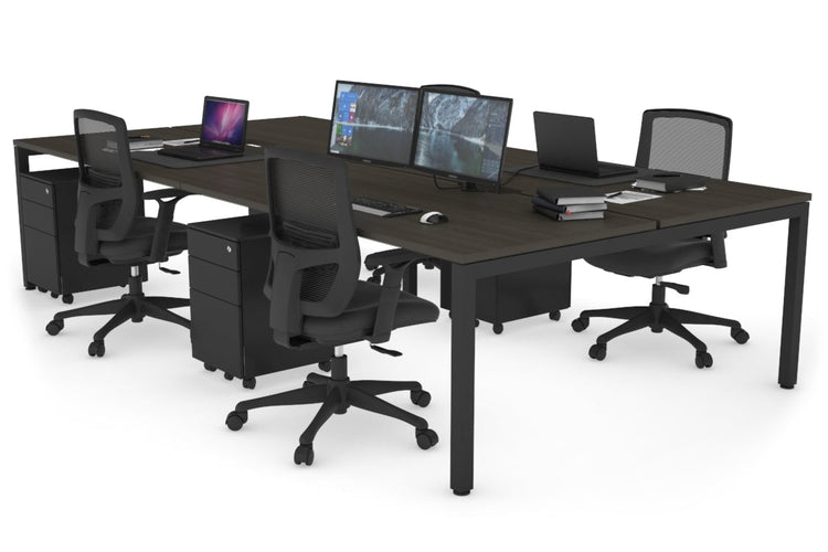 Quadro Square Leg 4 Person Office Workstations [1200L x 800W with Cable Scallop] Jasonl black leg dark oak none