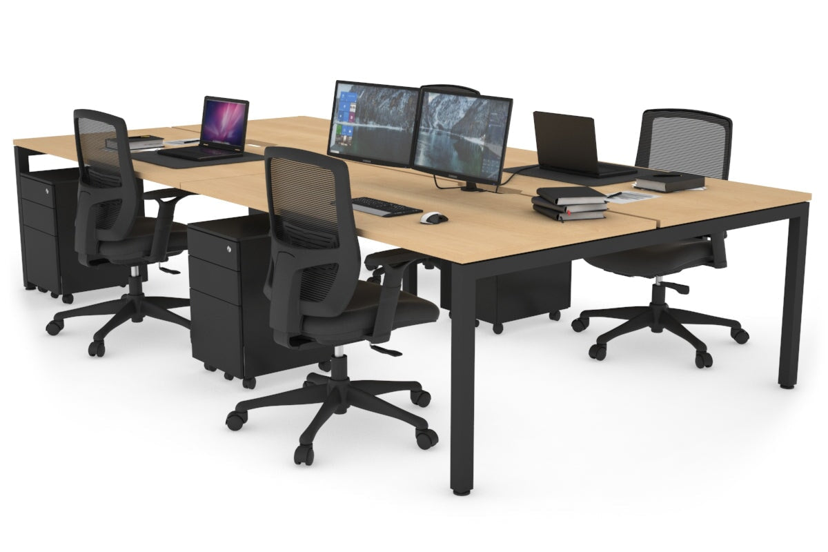 Quadro Square Leg 4 Person Office Workstations [1200L x 800W with Cable Scallop] Jasonl black leg maple none