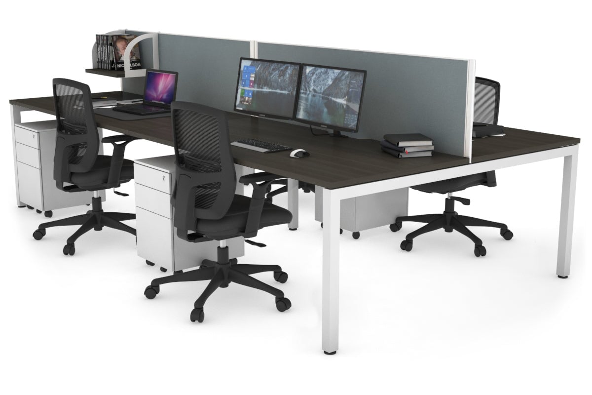 Quadro Square Leg 4 Person Office Workstations [1200L x 800W with Cable Scallop] Jasonl white leg dark oak cool grey (500H x 1200W)